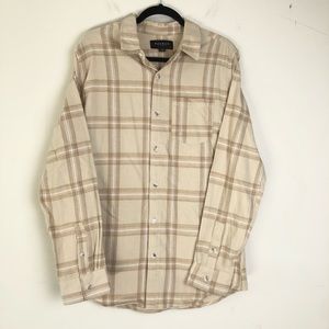 NWT Mens PacSun Medium M Button Down Flannel Shirt Beige Cream Khaki